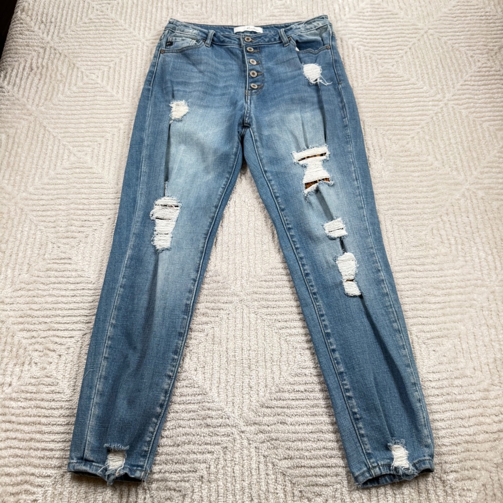 KanCan Distressed Skinny Jeans Womens 9/28 Medium Wash Button Fly Street KC7131M